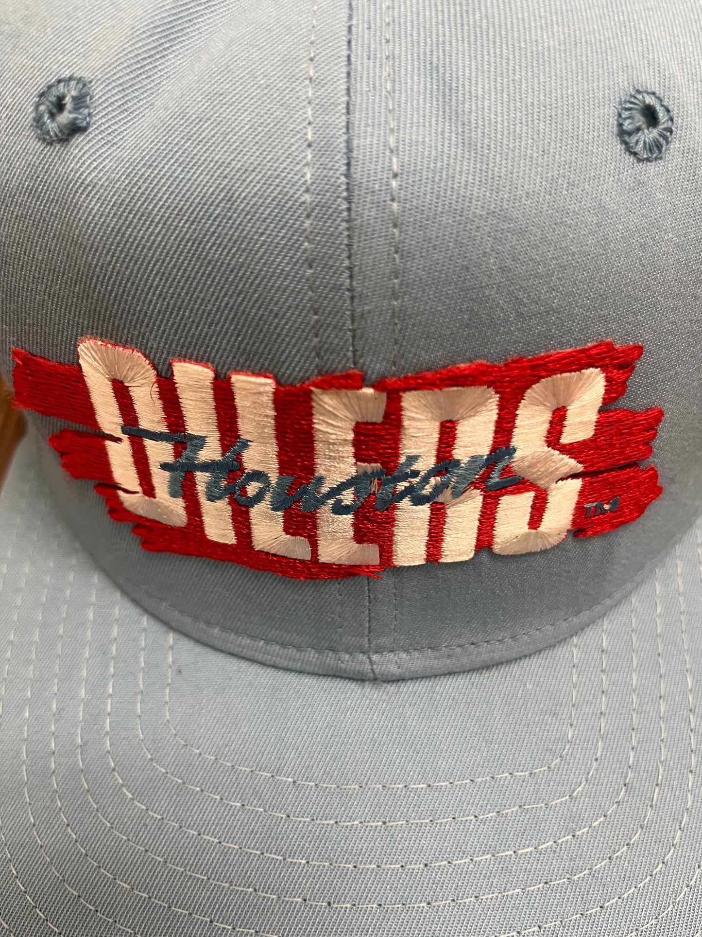 Houston Oilers Embroidered Graphic Hat | Snap Back | Vintage 1990s NFL Football Light Blue Cap |