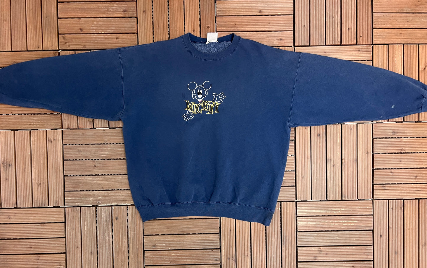 Mickey Mouse Embroidered Graphic Crewneck | Size X-Large | Vintage 1990s Blue Mickey Mouse Disney Sweater |