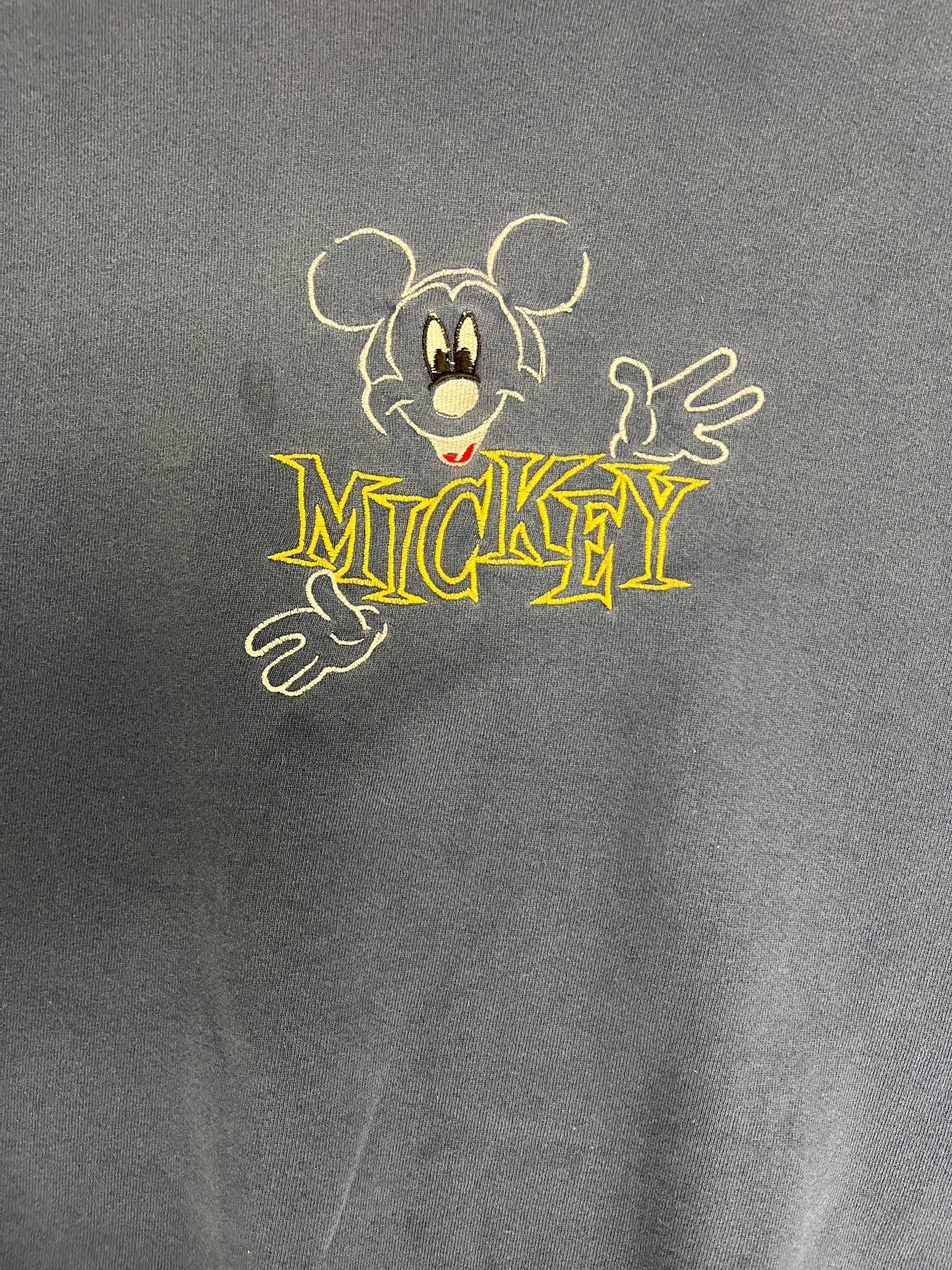 Mickey Mouse Embroidered Graphic Crewneck | Size X-Large | Vintage 1990s Blue Mickey Mouse Disney Sweater |