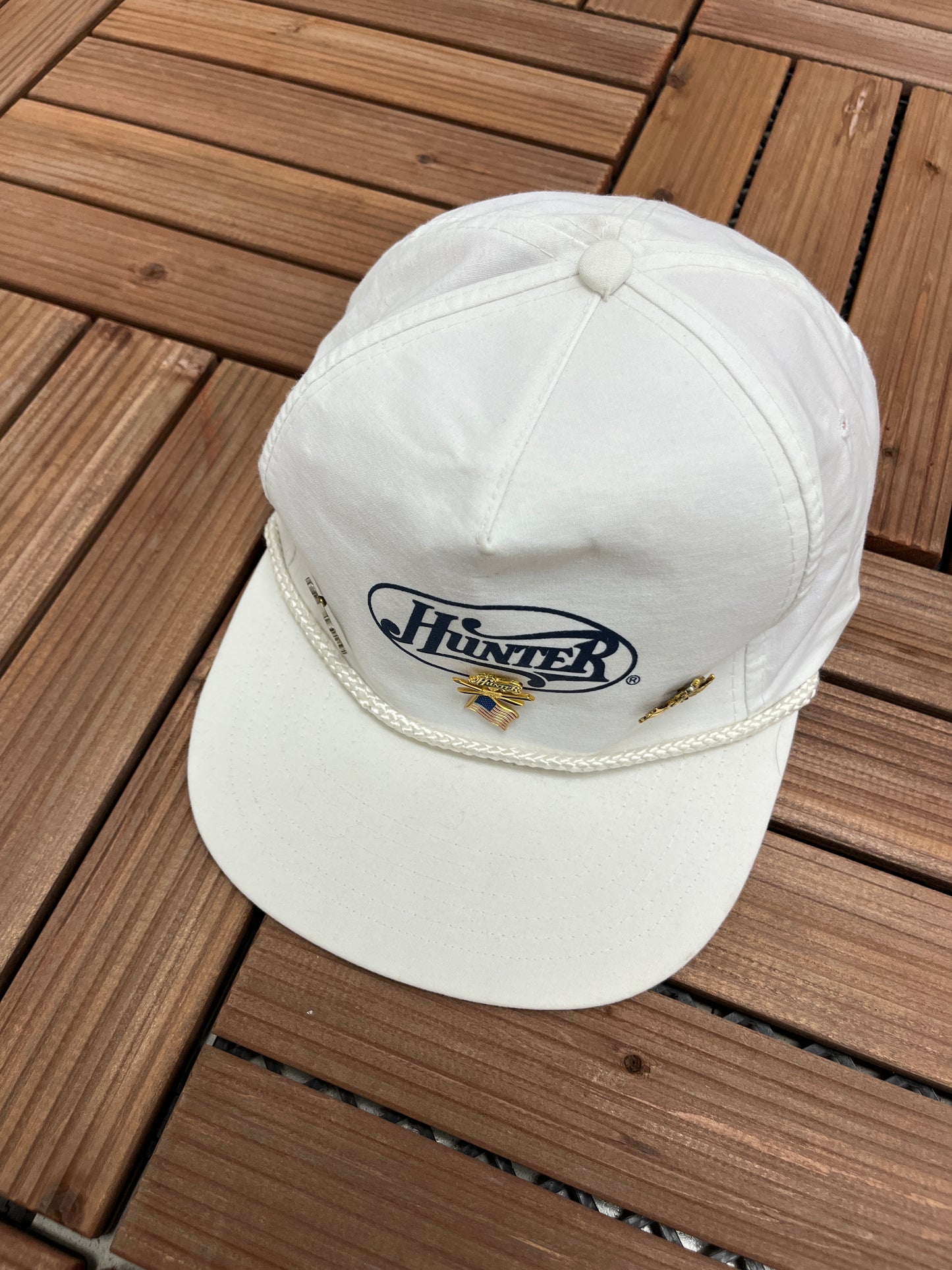 Hunter Logo Graphic Hat | Snap Back | Vintage 1990s Promotional White Cap |