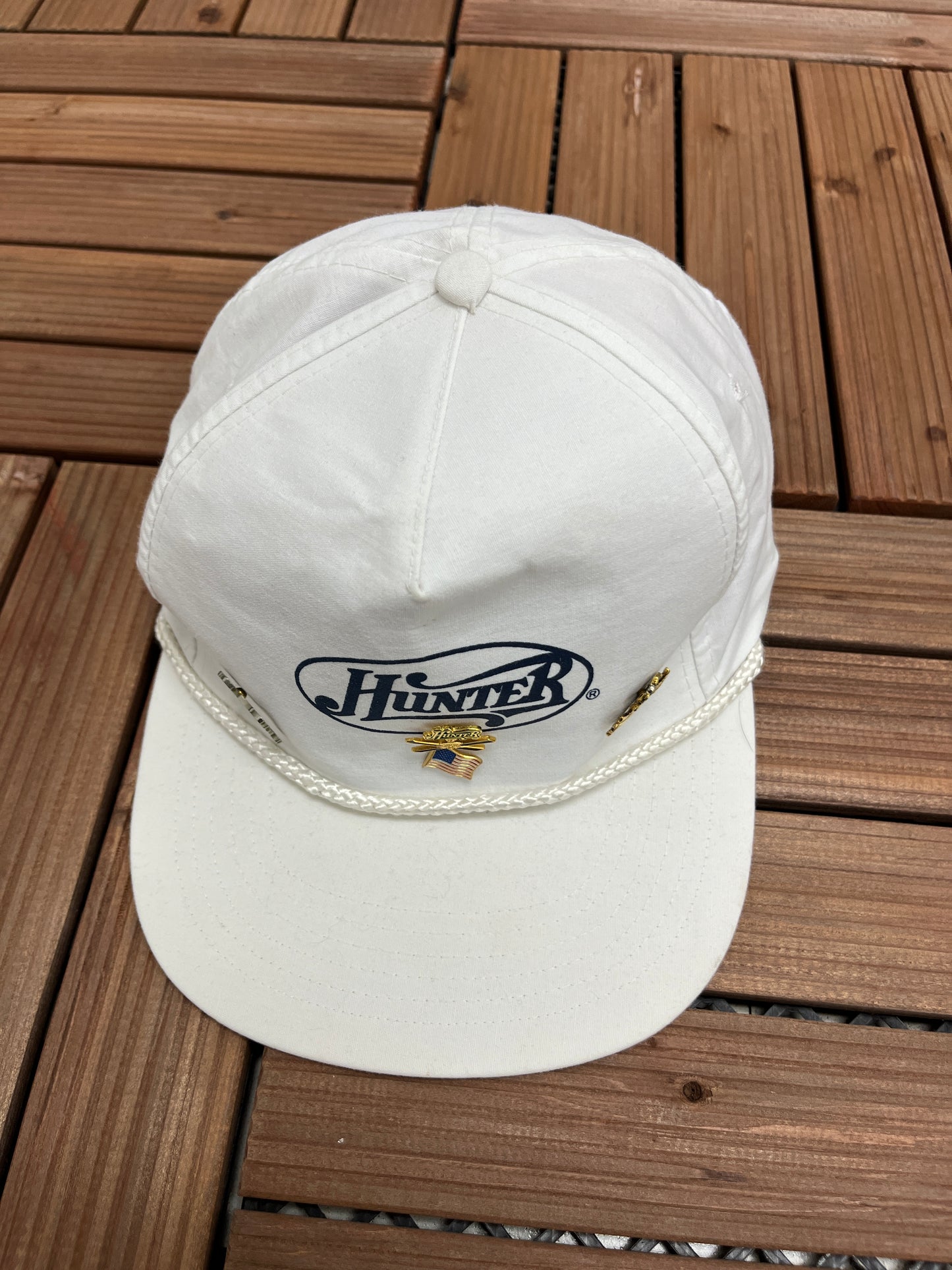 Hunter Logo Graphic Hat | Snap Back | Vintage 1990s Promotional White Cap |