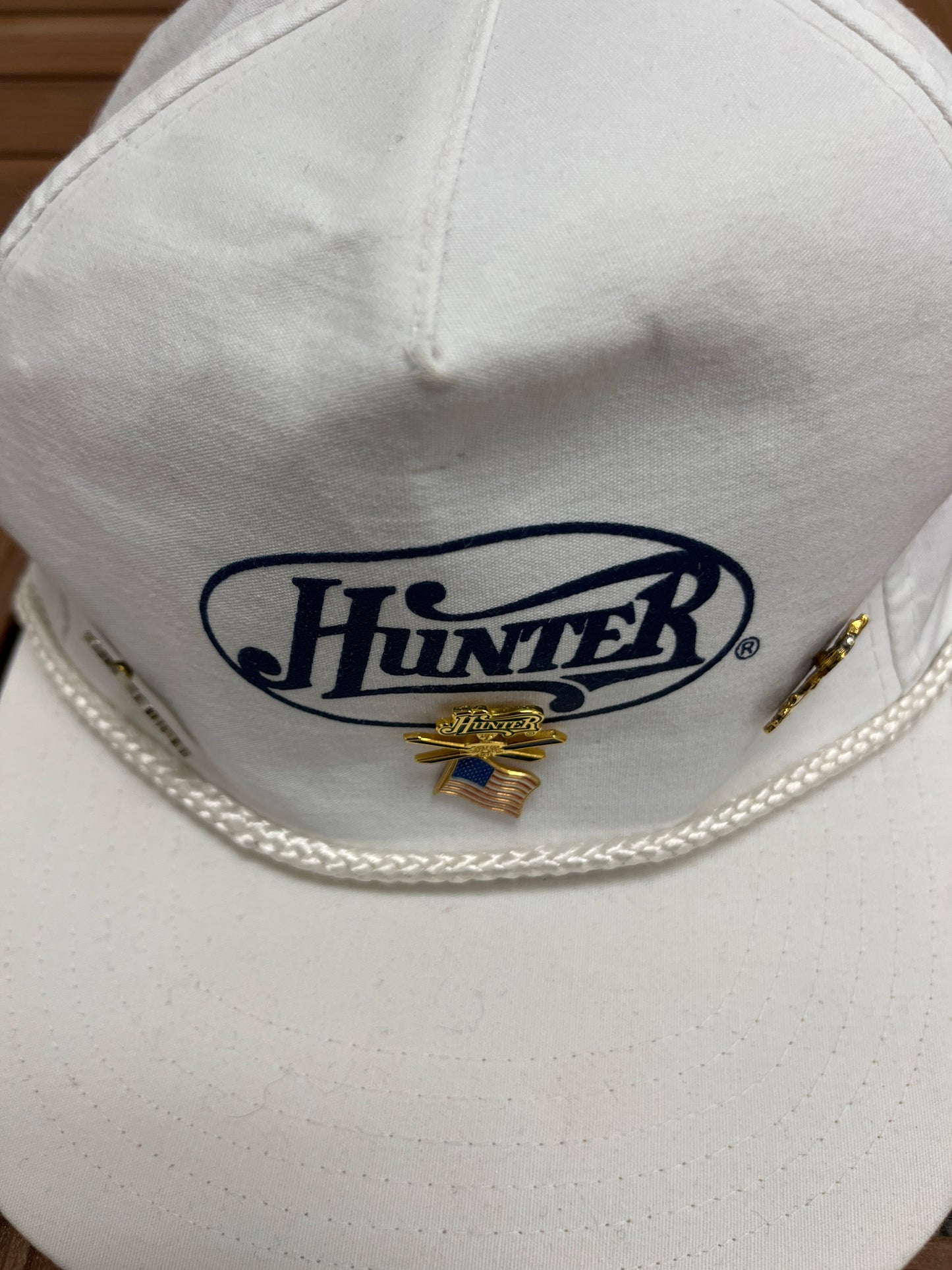 Hunter Logo Graphic Hat | Snap Back | Vintage 1990s Promotional White Cap |