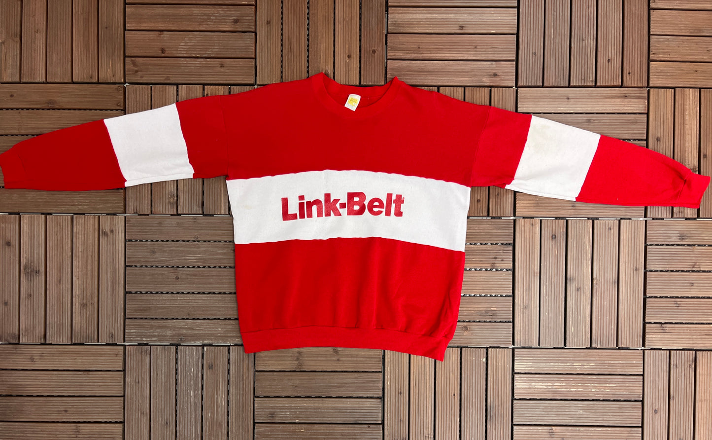 Link-Belt Cranes Graphic Crewneck | Size X-Large | Vintage 1990s Promotional Red Sweater |
