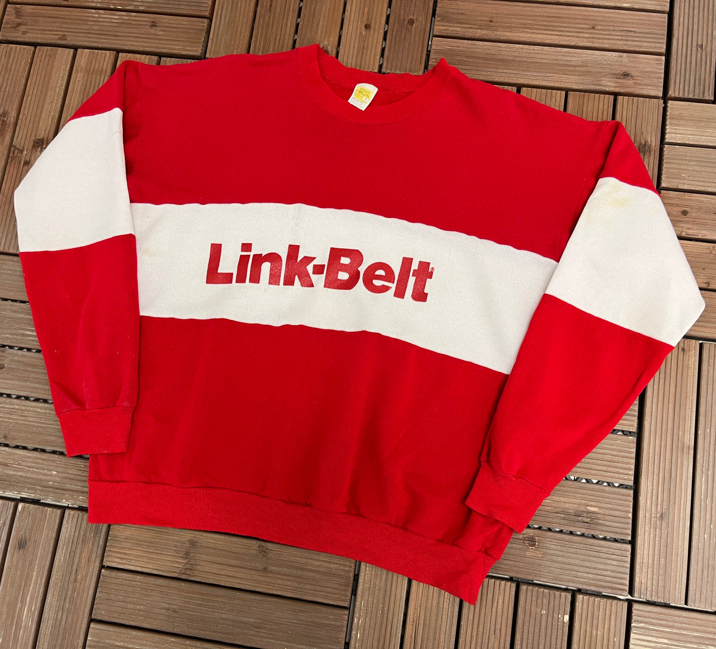 Link-Belt Cranes Graphic Crewneck | Size X-Large | Vintage 1990s Promotional Red Sweater |