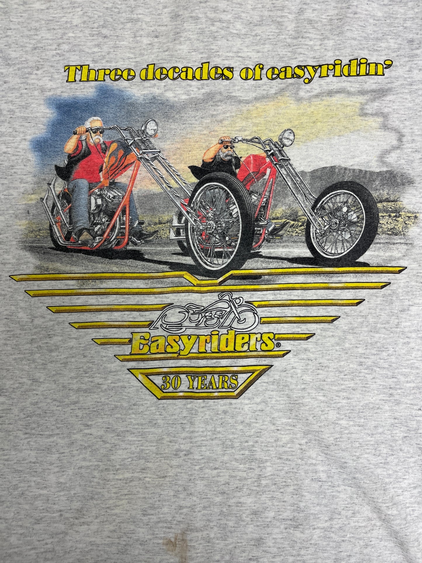 Three Decades Of Easyridin' Graphic Tee | Size Medium | Vintage 2000s Biker Motorcycle Grey T-Shirt |