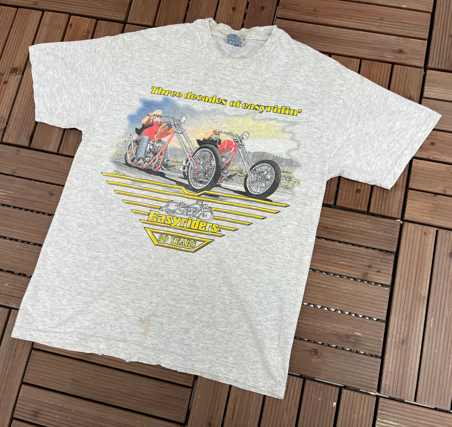 Three Decades Of Easyridin' Graphic Tee | Size Medium | Vintage 2000s Biker Motorcycle Grey T-Shirt |