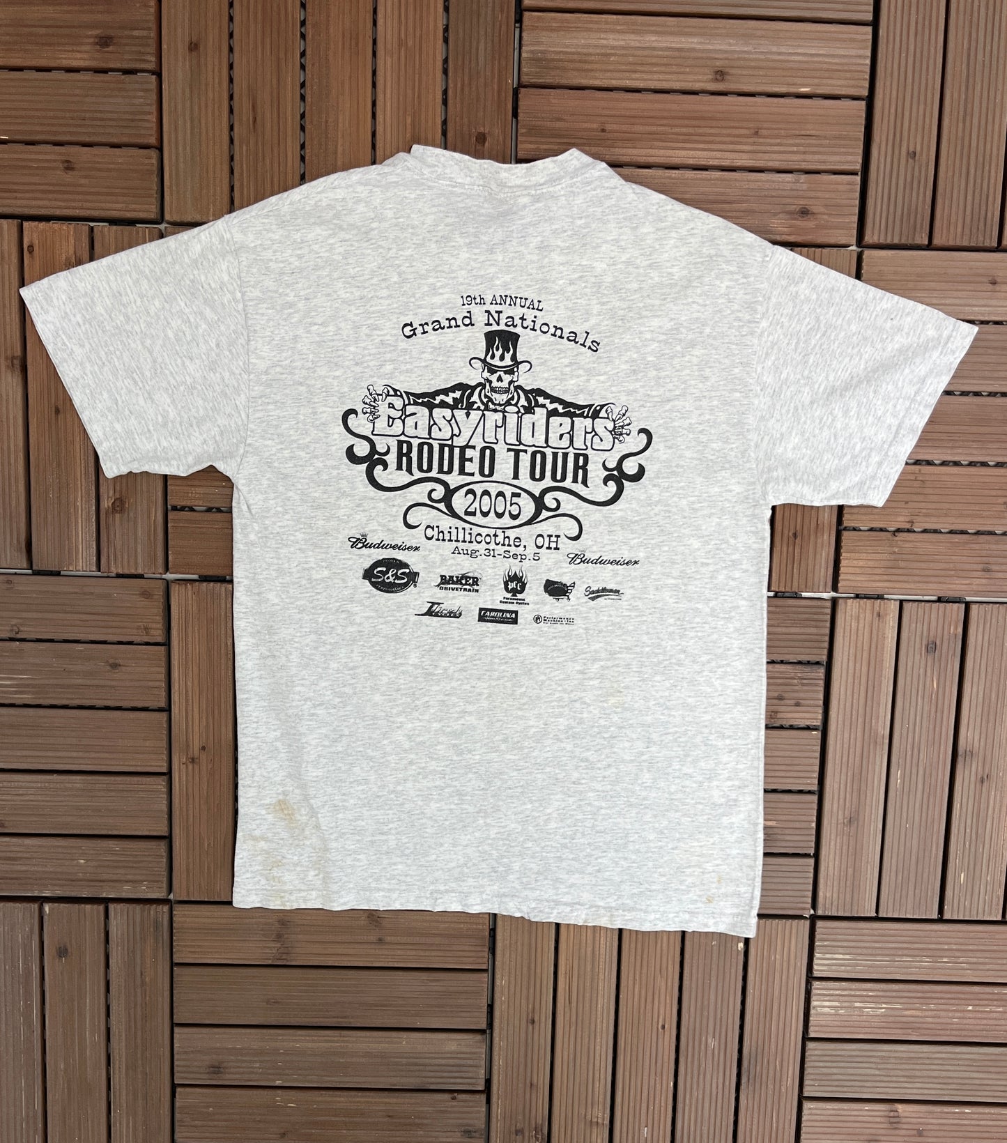 Three Decades Of Easyridin' Graphic Tee | Size Medium | Vintage 2000s Biker Motorcycle Grey T-Shirt |