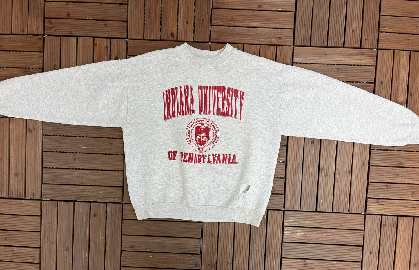 Indiana University of Pennsylvania Graphic Crewneck | Size X-Large | Vintage 1990s College Sports Grey Sweater |