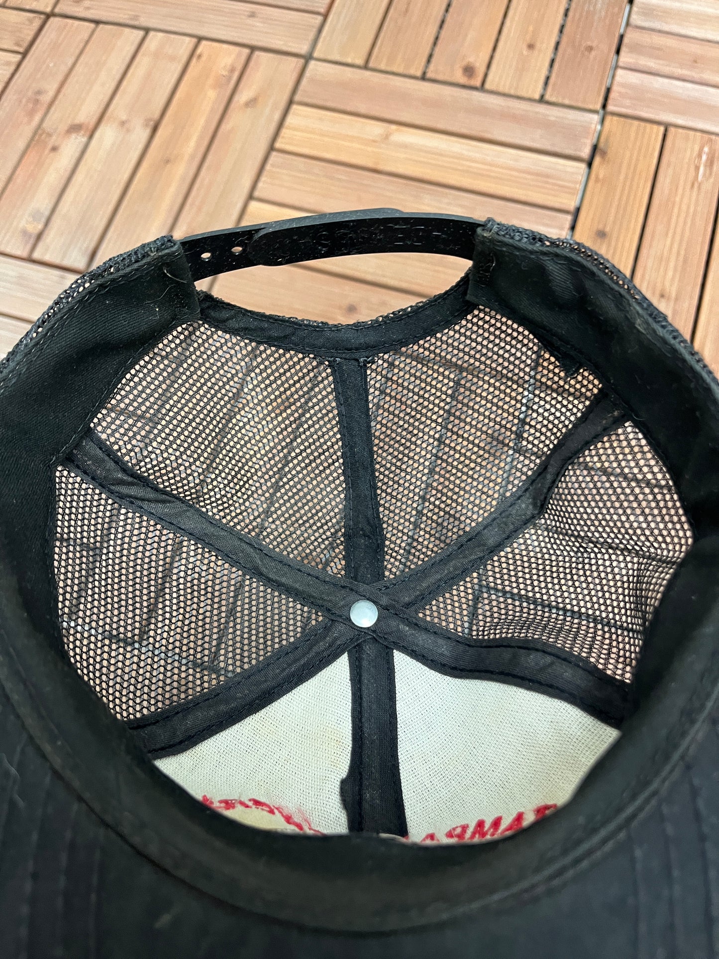 Anheuser-Busch Tampa Brewery Graphic Hat | Snap Back | Vintage 1990s Beer Alcohol Promotional Black Trucker Cap |