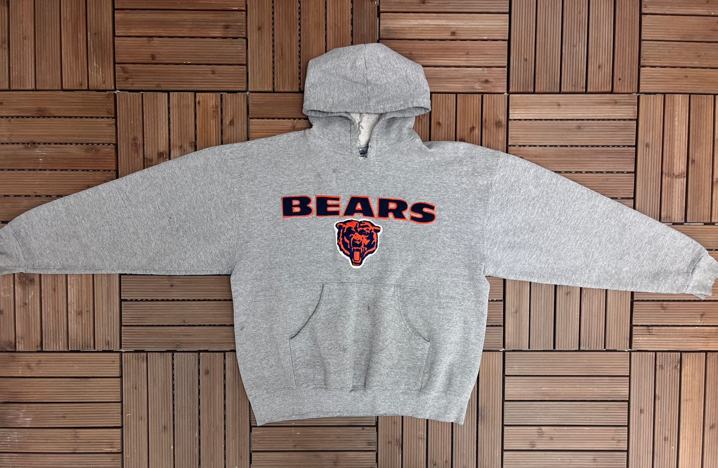 Chicago Bears Embroidered Graphic Hoodie | Size X-Large | Vintage 2000s NFL Football Grey Sweater |