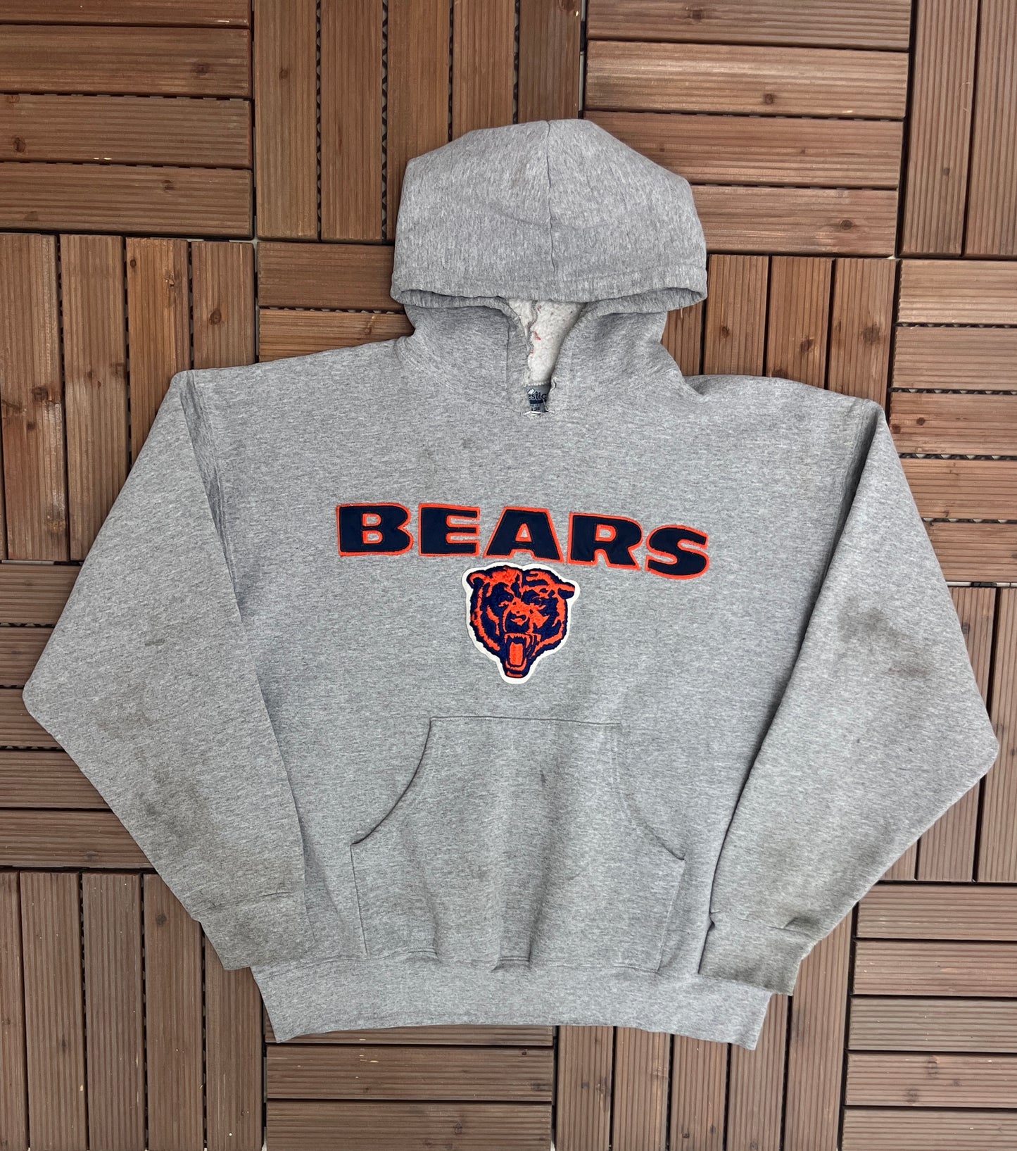 Chicago Bears Embroidered Graphic Hoodie | Size X-Large | Vintage 2000s NFL Football Grey Sweater |