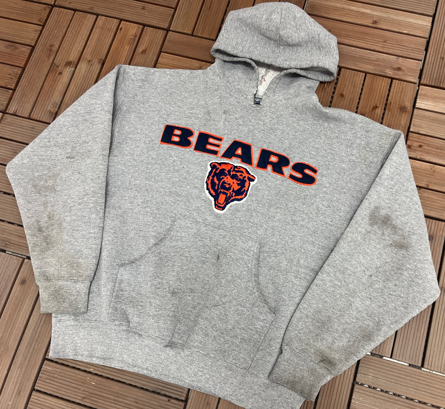 Chicago Bears Embroidered Graphic Hoodie | Size X-Large | Vintage 2000s NFL Football Grey Sweater |