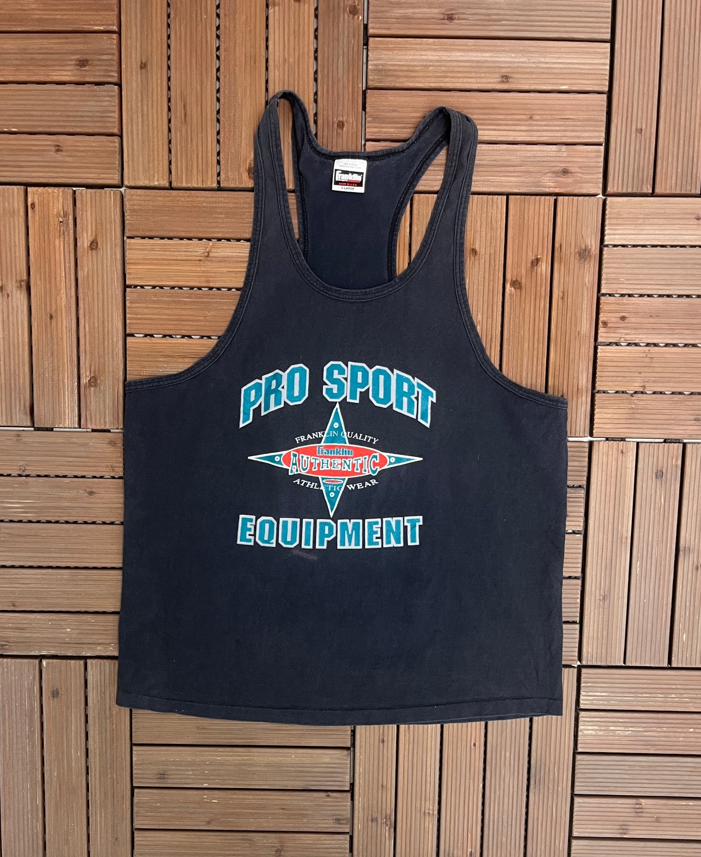 Pro Sport Equipment Graphic Tee | Size X-Large | Vintage 1990s Made in USA Blue Tank Top T-Shirt |
