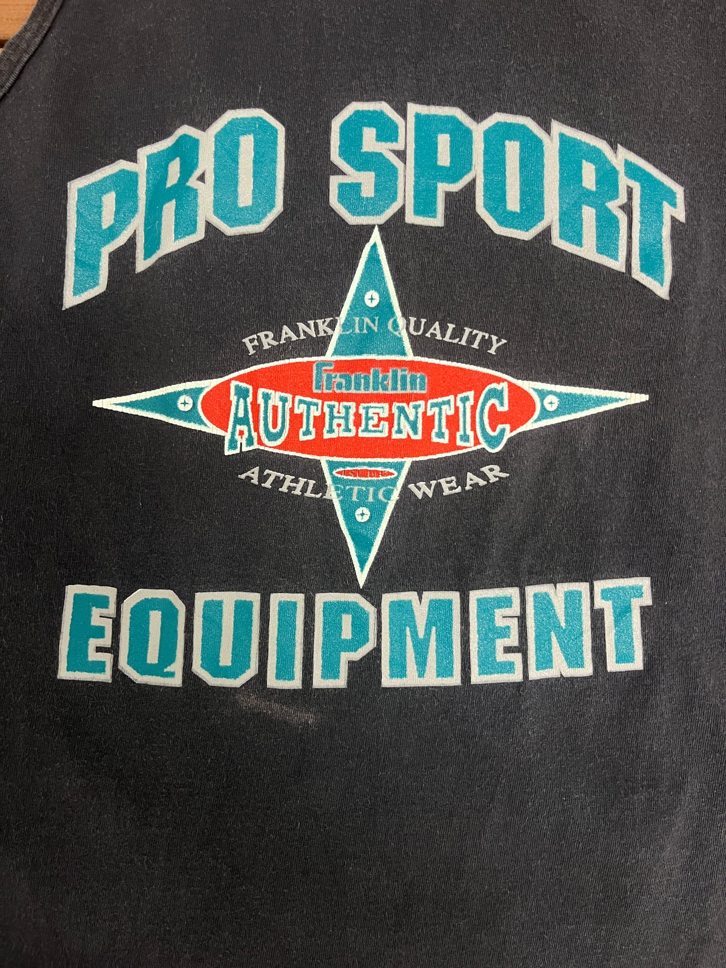 Pro Sport Equipment Graphic Tee | Size X-Large | Vintage 1990s Made in USA Blue Tank Top T-Shirt |