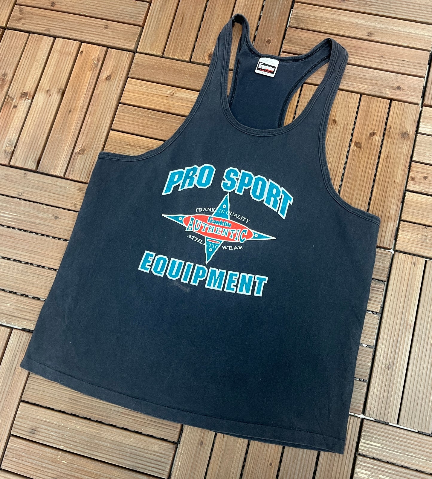 Pro Sport Equipment Graphic Tee | Size X-Large | Vintage 1990s Made in USA Blue Tank Top T-Shirt |