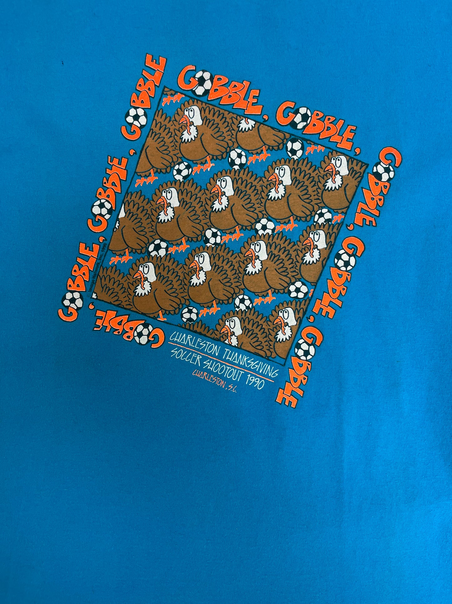 Charleston Thanksgiving Soccer Shootout 1990 Graphic Tee | Size X-Large | Vintage 1990s Promotional Blue T-Shirt | Free Shipping to USA |