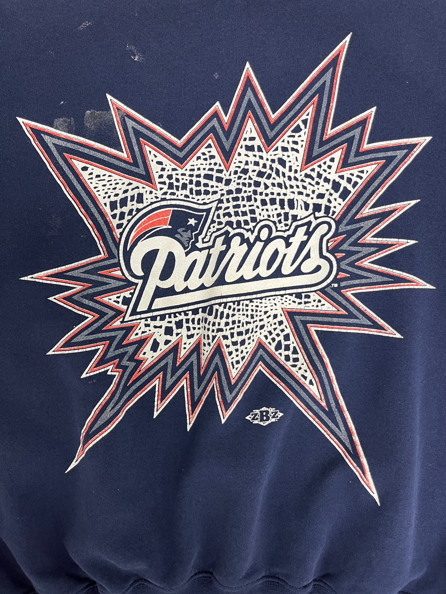 New England Patriots Graphic Crewneck | Size Large | Vintage 1990s NFL Football Blue Sweater |