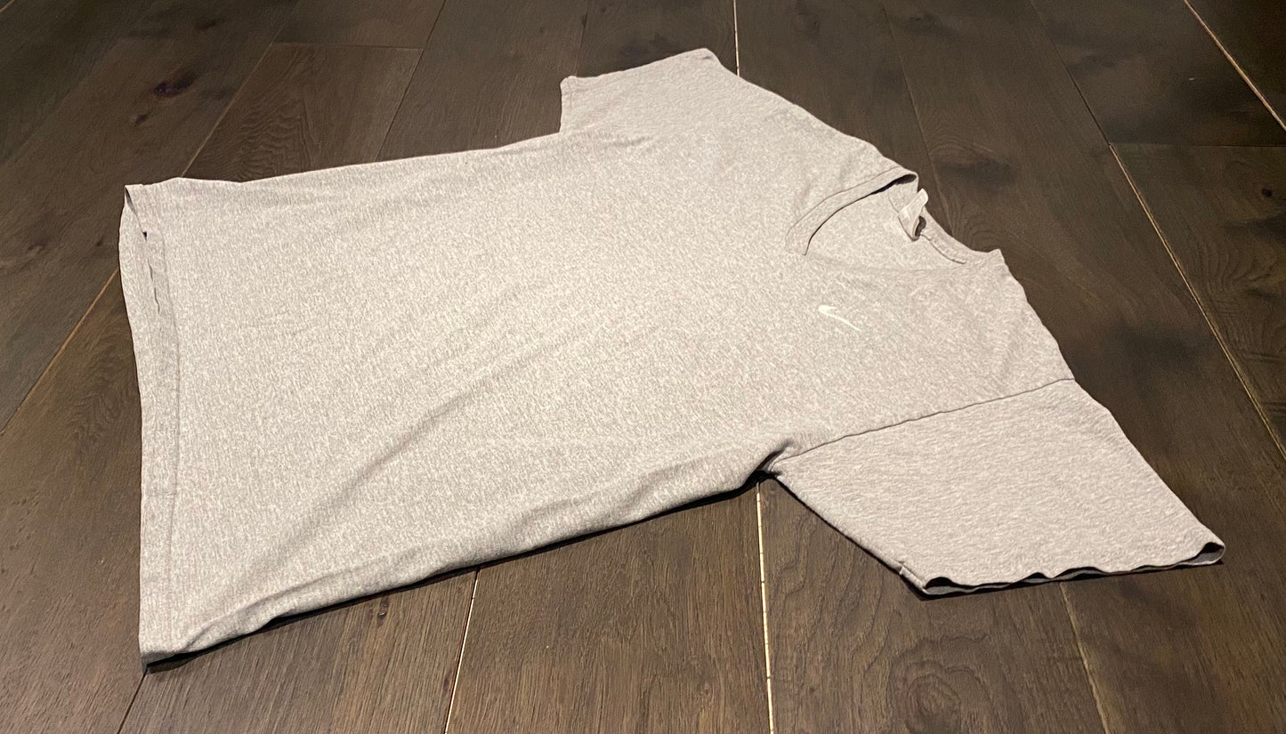 Nike Small Swoosh Embroidered Graphic Tee | Size Large | Vintage 1990s Grey & White V-Neck T-Shirt | Free Shipping to USA|