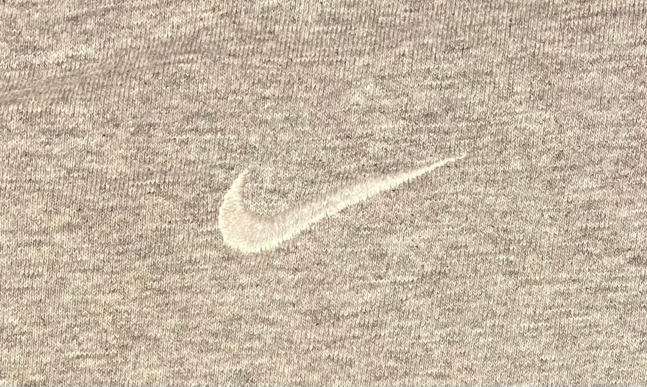 Nike Small Swoosh Embroidered Graphic Tee | Size Large | Vintage 1990s Grey & White V-Neck T-Shirt | Free Shipping to USA|