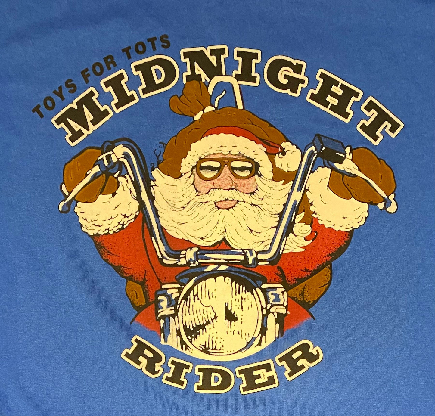 Santa Toys For Tots Midnight Rider Graphic Tee | Size Large | Vintage 2000s Christmas Holidays Blue T-Shirt | Free Shipping to USA |