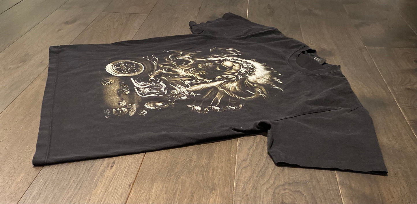 Skeleton Biker Motorcycle Graphic Tee | Size XL | Vintage 2000s Double Sided Black T-Shirt | Biking Graphic | Free Shipping to USA |