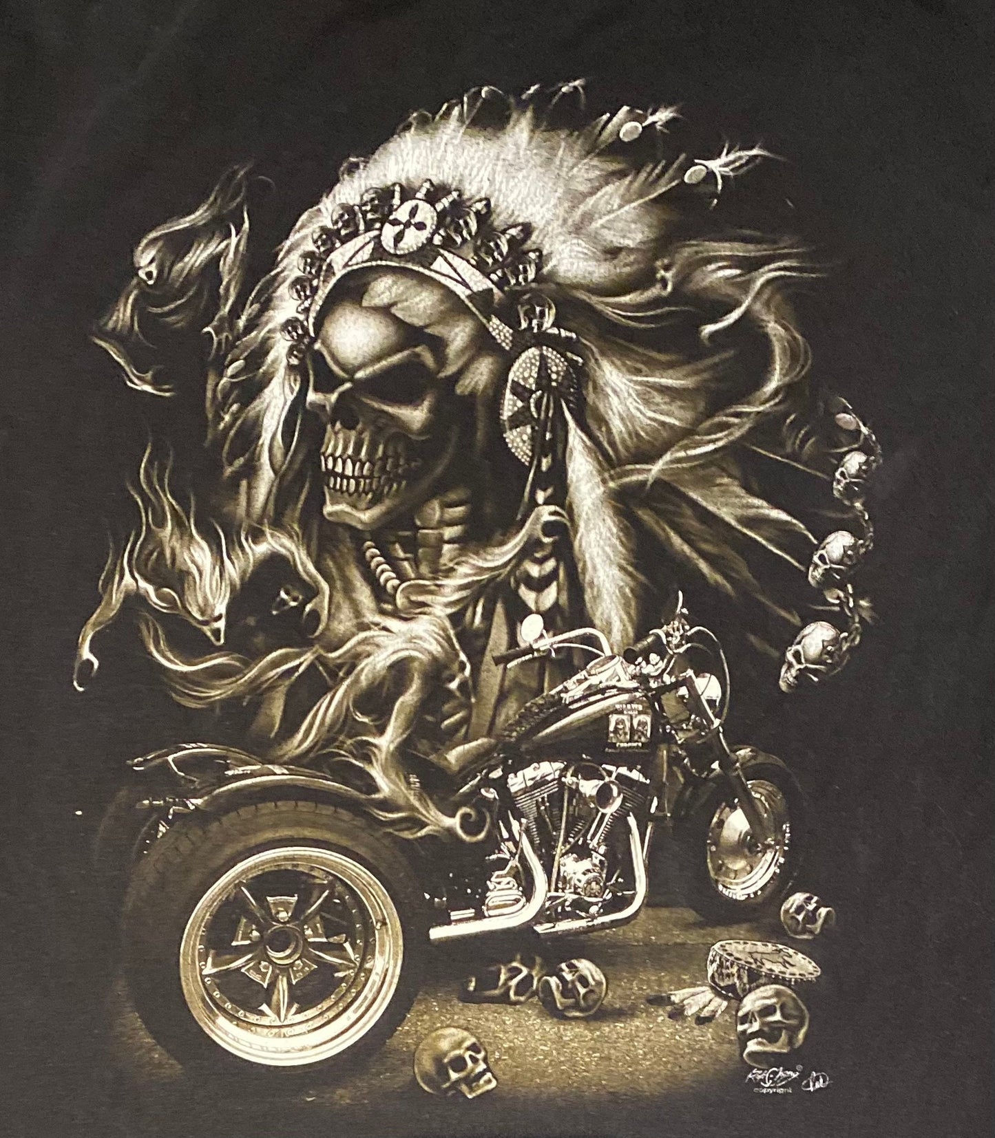 Skeleton Biker Motorcycle Graphic Tee | Size XL | Vintage 2000s Double Sided Black T-Shirt | Biking Graphic | Free Shipping to USA |