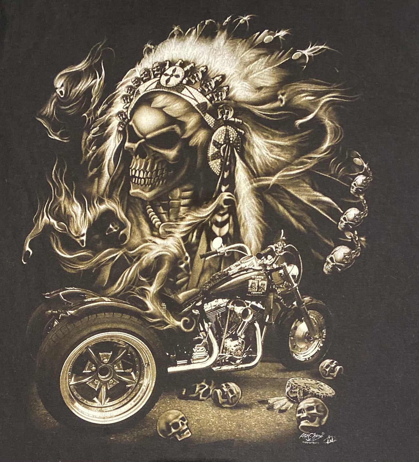 Skeleton Biker Motorcycle Graphic Tee | Size XL | Vintage 2000s Double Sided Black T-Shirt | Biking Graphic | Free Shipping to USA |