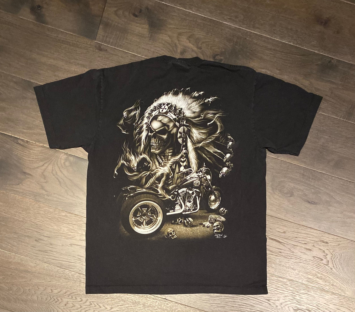 Skeleton Biker Motorcycle Graphic Tee | Size XL | Vintage 2000s Double Sided Black T-Shirt | Biking Graphic | Free Shipping to USA |