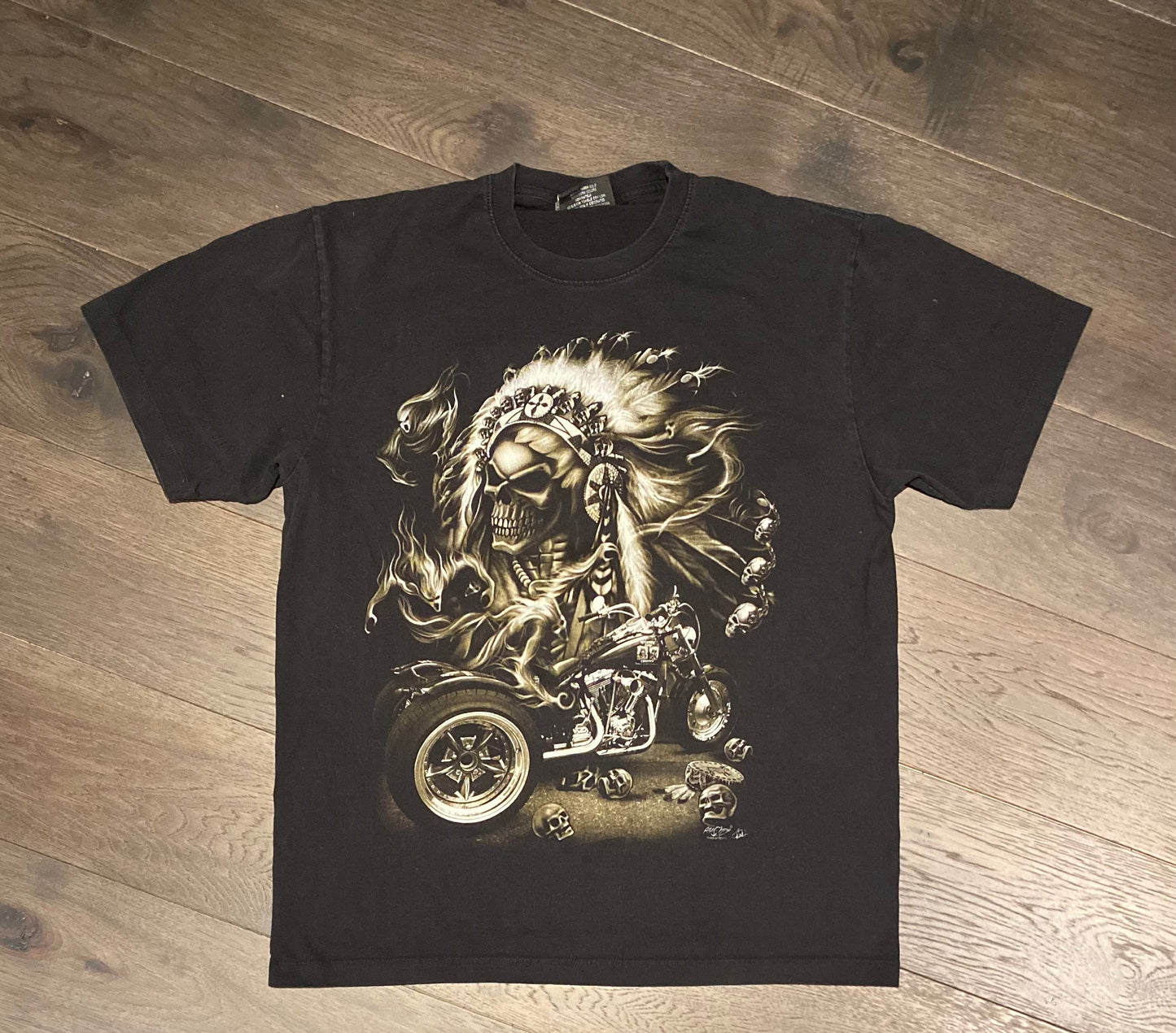 Skeleton Biker Motorcycle Graphic Tee | Size XL | Vintage 2000s Double Sided Black T-Shirt | Biking Graphic | Free Shipping to USA |