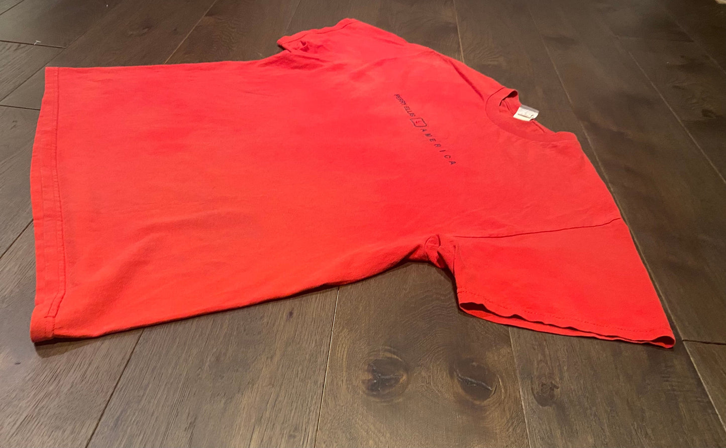 Perry Ellis America Embroidered Graphic Tee | Size XL | Vintage 1990s Branded Sportswear Red T-Shirt | Free Shipping to USA |