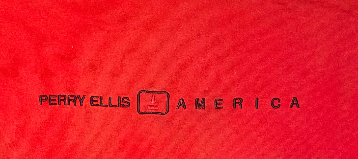 Perry Ellis America Embroidered Graphic Tee | Size XL | Vintage 1990s Branded Sportswear Red T-Shirt | Free Shipping to USA |