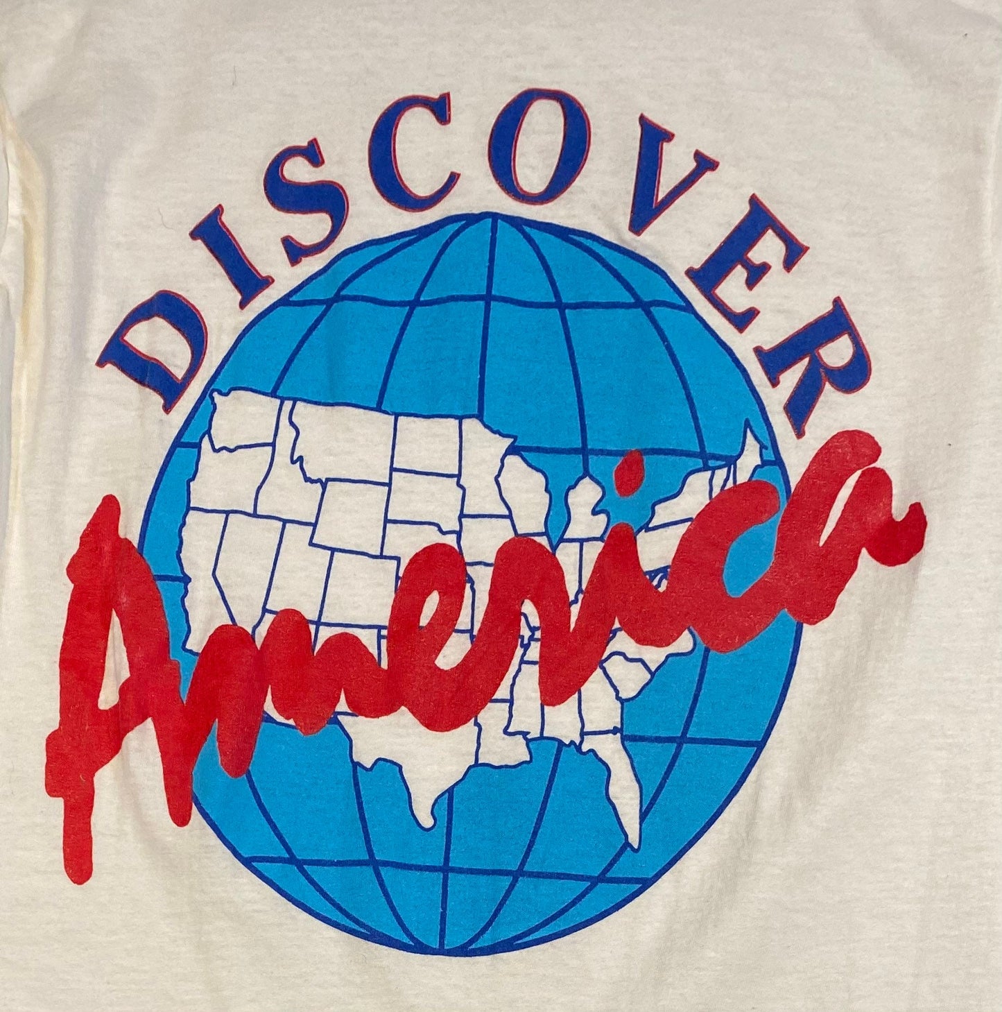 Discover America Graphic Tee | Size Large | Vintage 1990s Single Stitch White T-Shirt | Tourist Tee | Free Shipping to USA |