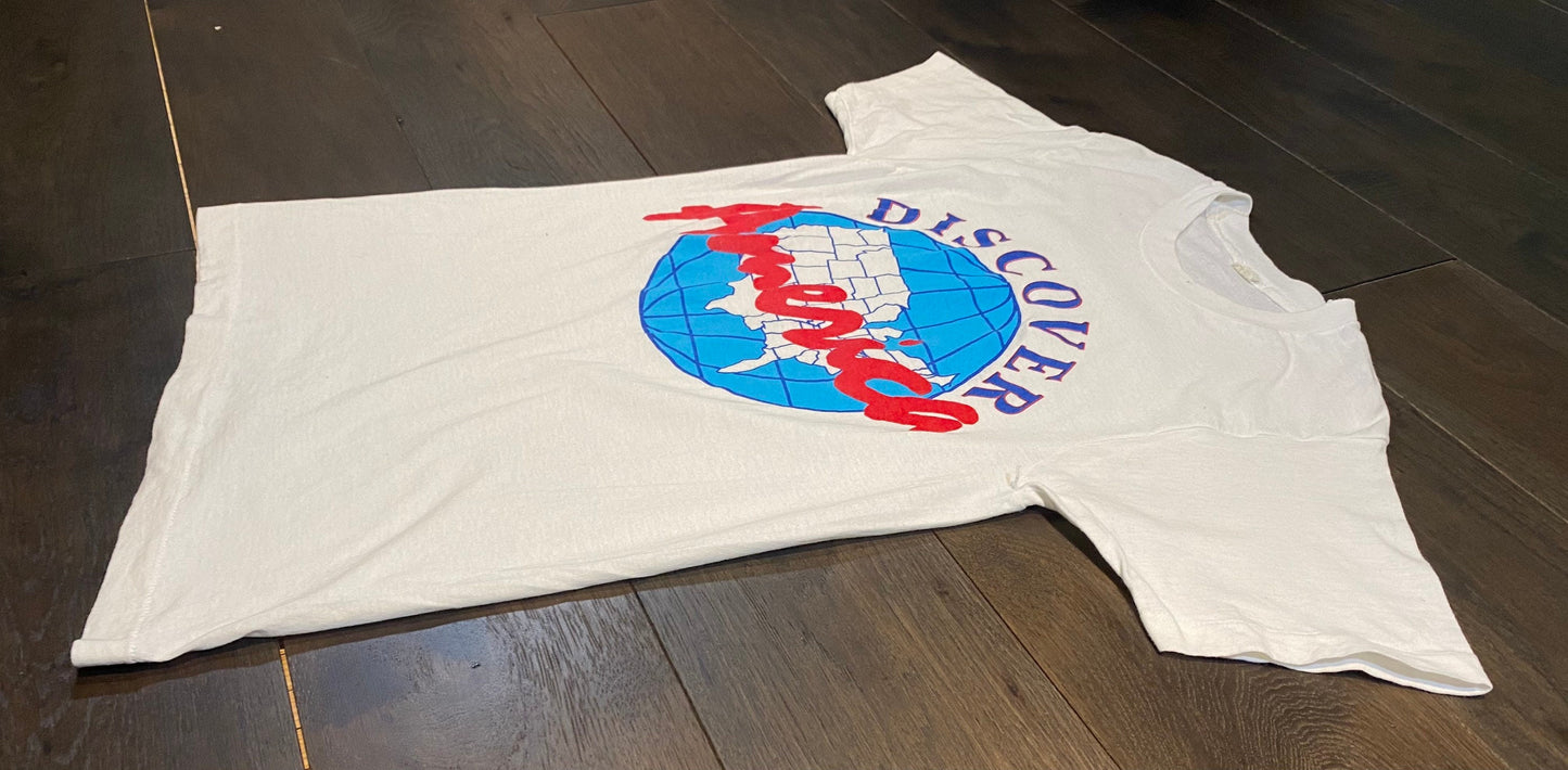 Discover America Graphic Tee | Size Large | Vintage 1990s Single Stitch White T-Shirt | Tourist Tee | Free Shipping to USA |