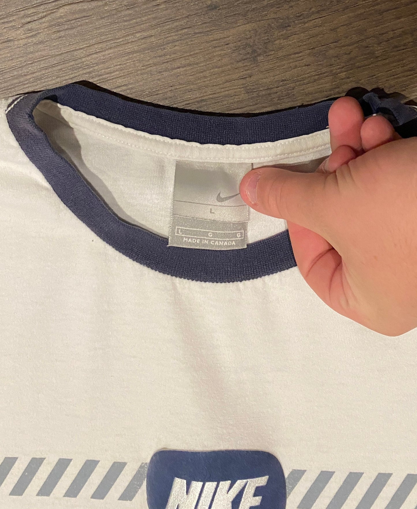Nike Oval Patch Graphic Tee | Size Large | Vintage 2000s Nike White Silver Tag T-Shirt | Made in Canada | Free Shipping to USA |