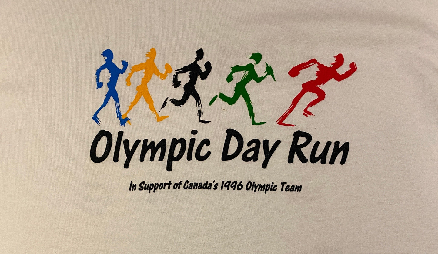 Olympic Day Run In Support Of Canada's Olympic Team Graphic Tee | Size XL | Vintage 1990s White Single Stitch T-Shirt |Free Shipping to USA|