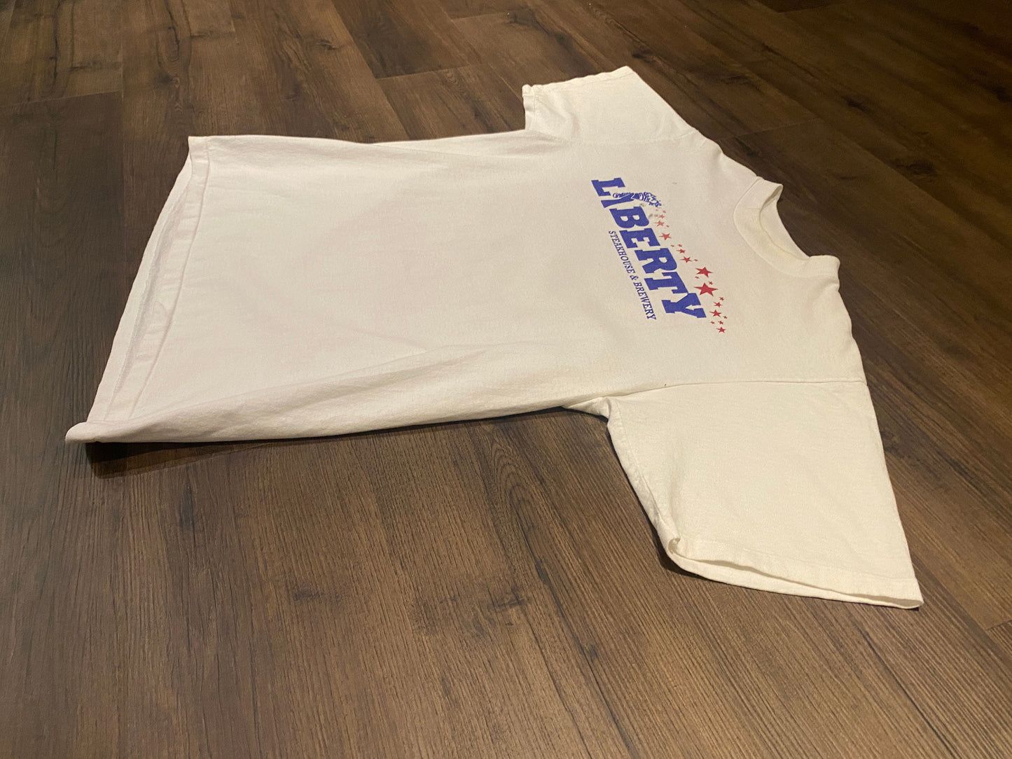 Liberty Steakhouse & Brewery Broadway Graphic Tee | Size Large | Vintage 1990s Single Stitch Promo White T-Shirt | Free Shipping to USA |