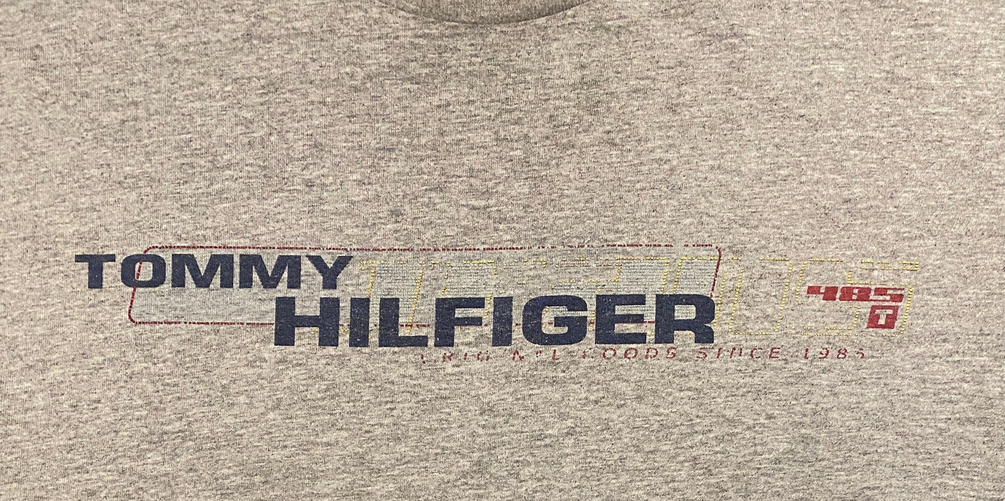 Tommy Hilfiger Spell Out Graphic Tee | Size Large | Vintage 2000s Branded Grey T-Shirt |