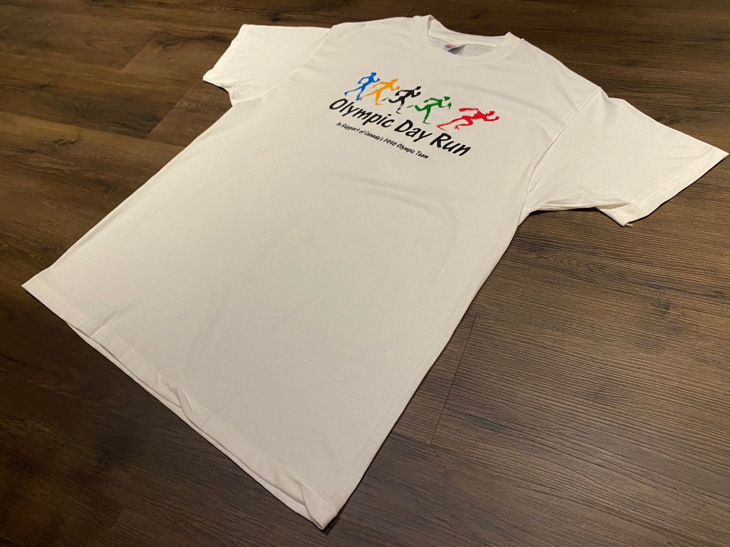 Olympic Day Run In Support Of Canada's Olympic Team Graphic Tee | Size XL | Vintage 1990s White Single Stitch T-Shirt |Free Shipping to USA|