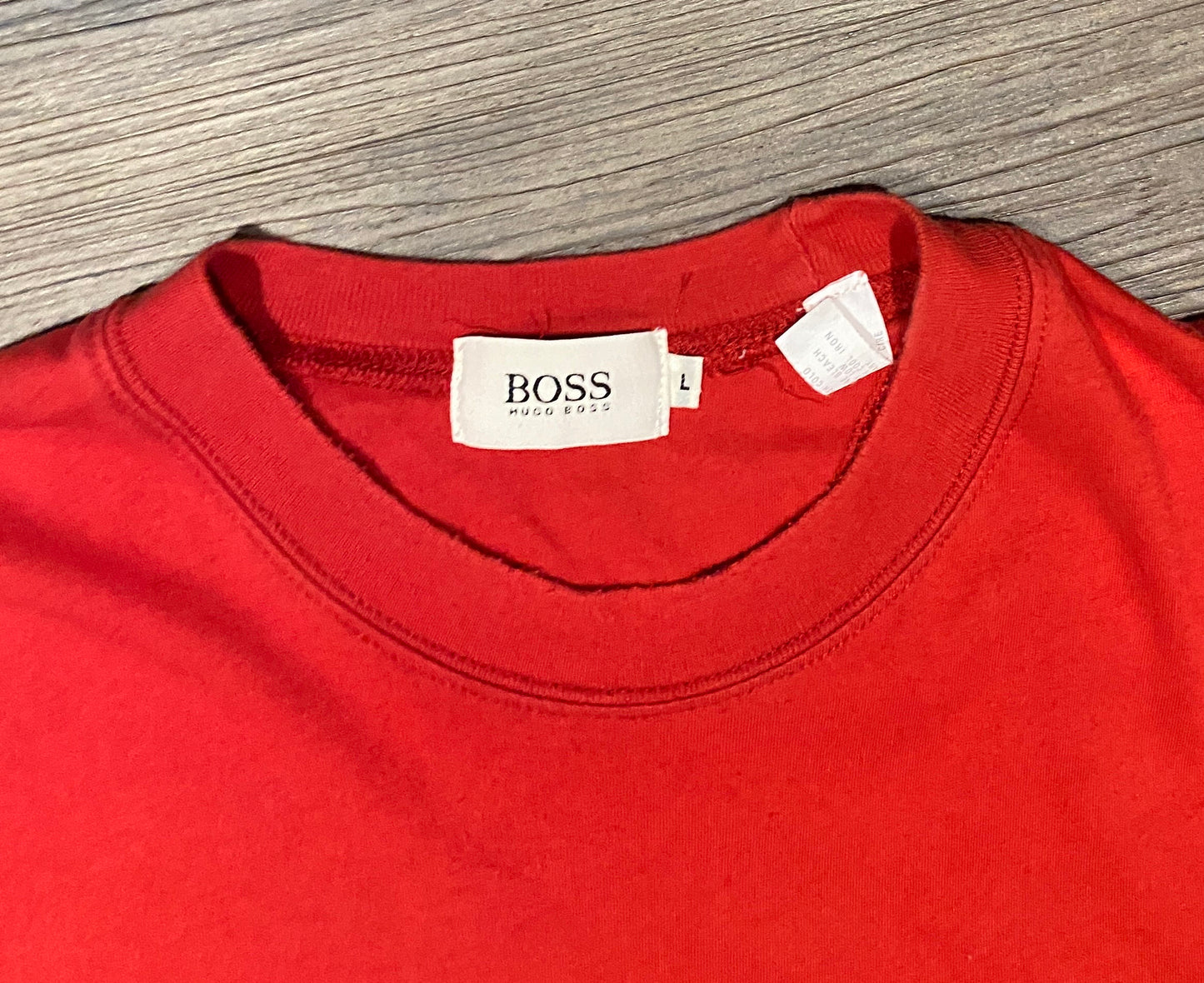 Hugo Boss Embroidered Graphic Tee | Size Large | Vintage 1990s Retro Red Branded T-Shirt | Made in Hong Kong | Free Shipping to USA |