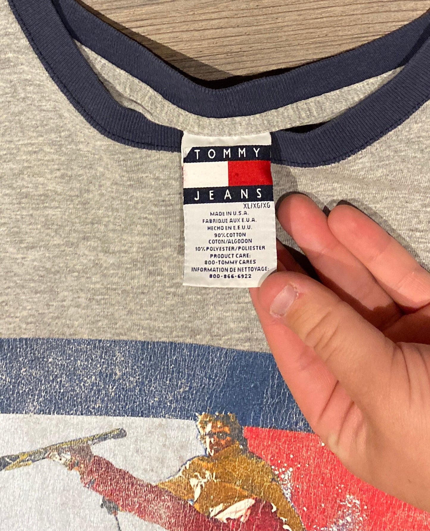 Tommy Hilfiger Jeans Skiing Graphic Tee | Size XL | Vintage 1990s Branded Made in USA Grey Long Sleeve T-Shirt | Free Shipping to USA |