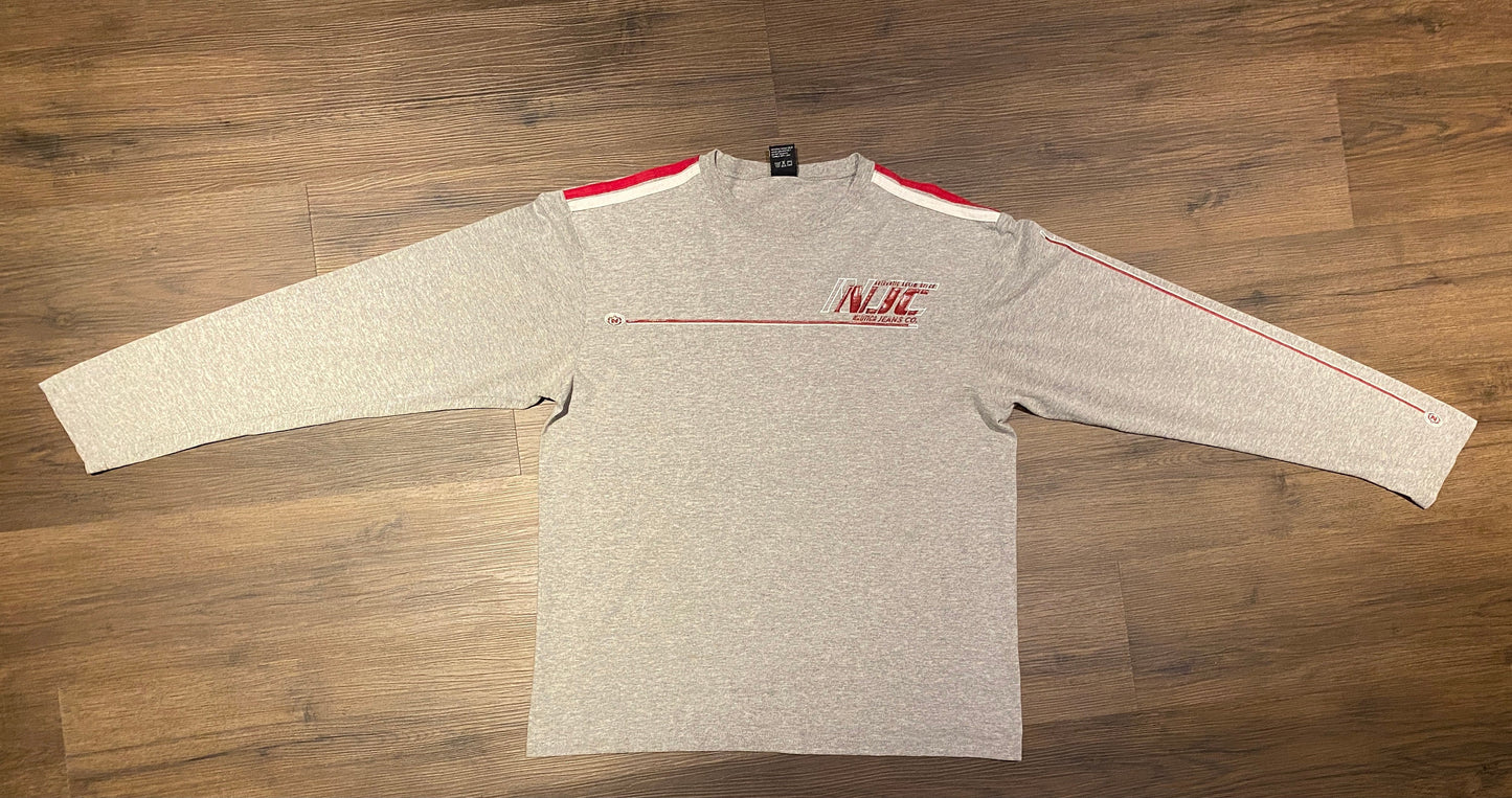 Nautica Jeans Co. Striped Graphic Tee | Size Medium | Vintage 1990s Branded White T-Shirt | Made in Canada |