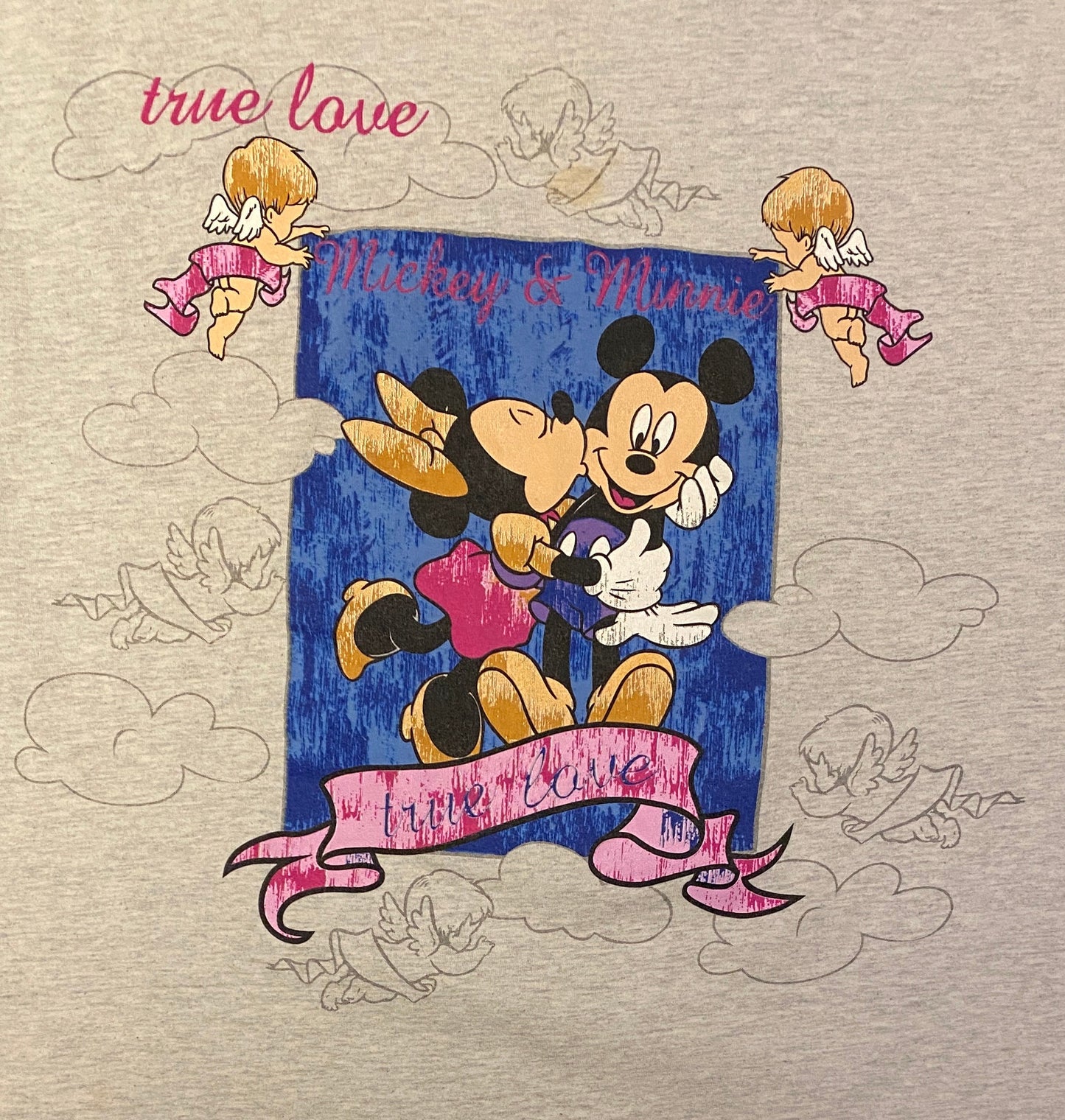 Mickey & Minnie Mouse True Love Graphic Tee | Size XL | Vintage 2000s Walt Disney Cartoon Grey T-Shirt | Free Shipping to USA |