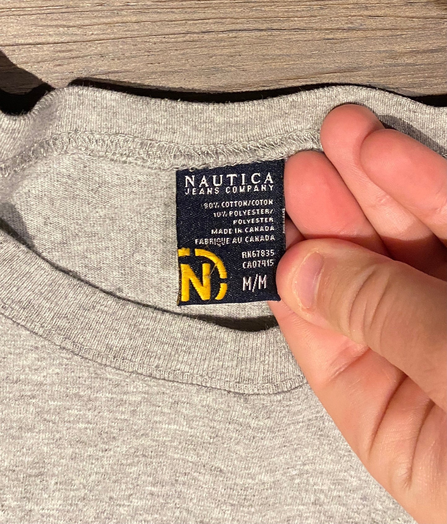 Nautica Jeans Co. Striped Graphic Tee | Size Medium | Vintage 1990s Branded White T-Shirt | Made in Canada |
