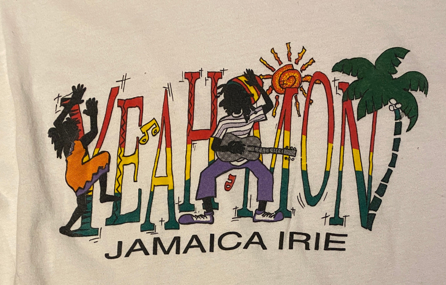 Yeah Mon Jamaica Irie Graphic Tee | Size XL | Vintage 1990s Single Stitch Tourist White T-Shirt | Free Shipping to USA |