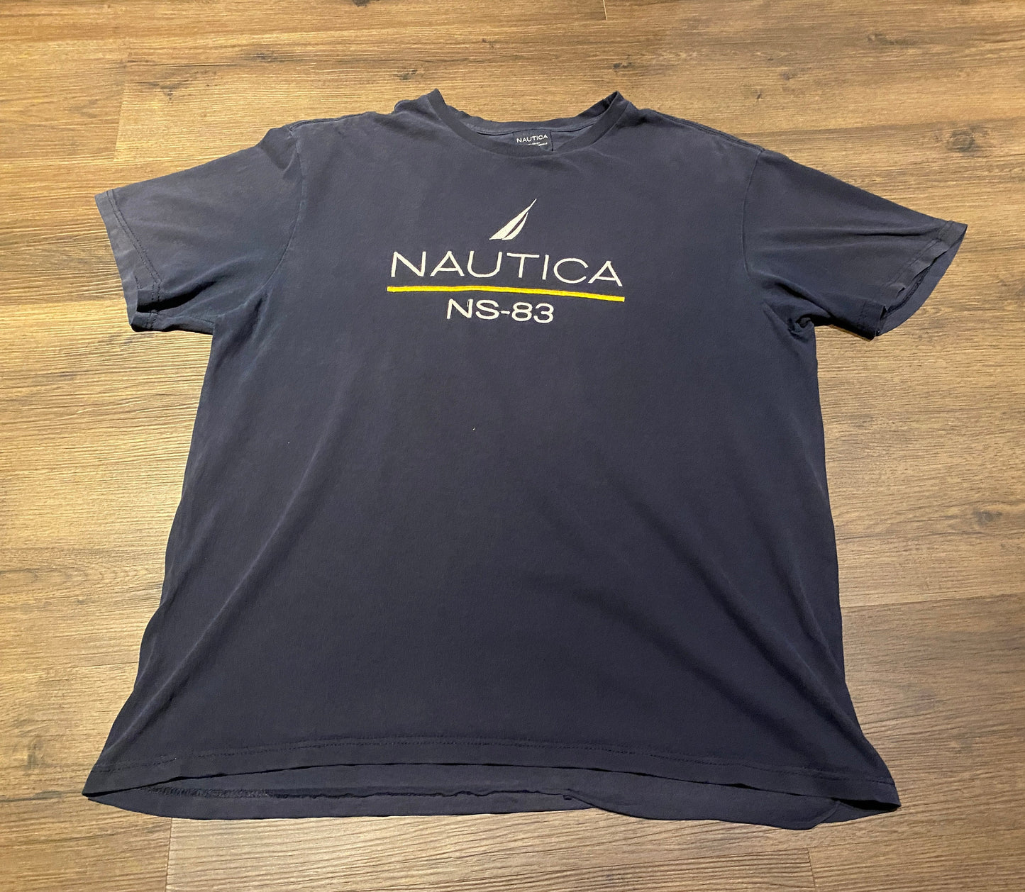 Nautica Spell Out Embroidered Logo Graphic Tee | Size Large | Vintage 1990s Branded Blue T-Shirt | Free Shipping to USA |