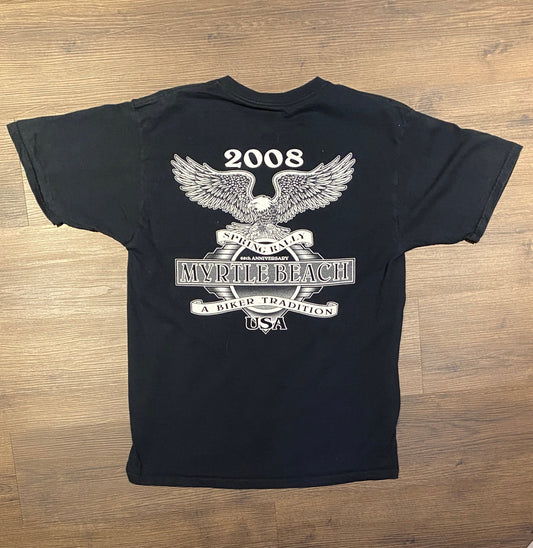 2008 Myrtle Beach Bike Week Graphic Tee | Size Large | Vintage 2000s Motorcycle Biker Blue T-Shirt | A Biker Tradition|Free Shipping to USA|