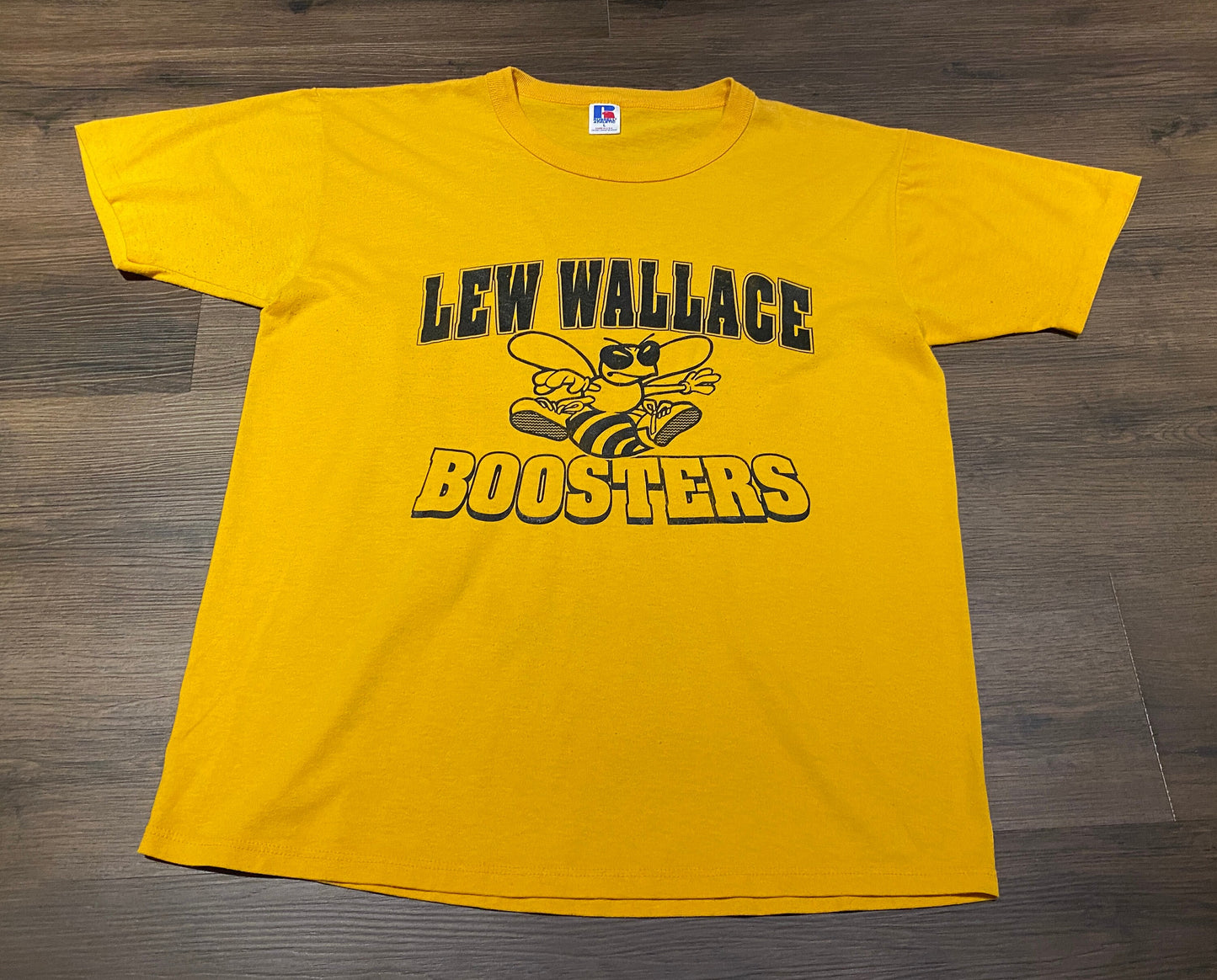 Lew Wallace Boosters Graphic Tee | Size Large | Vintage 1990s College University Band Yellow T-Shirt | Made in USA | Free Shipping to USA |