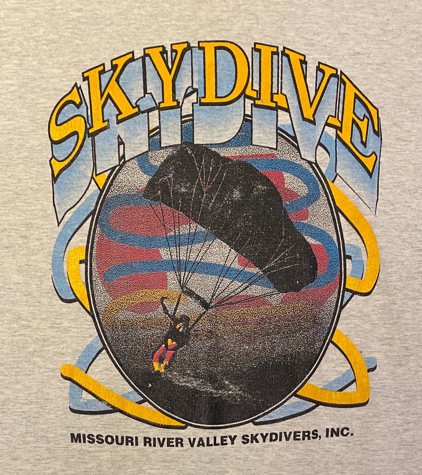 Skydiving Missouri River Valley Graphic Tee | Size XL | Vintage 1990s Single Stitch Grey T-Shirt | Made in USA | Free Shipping to USA |