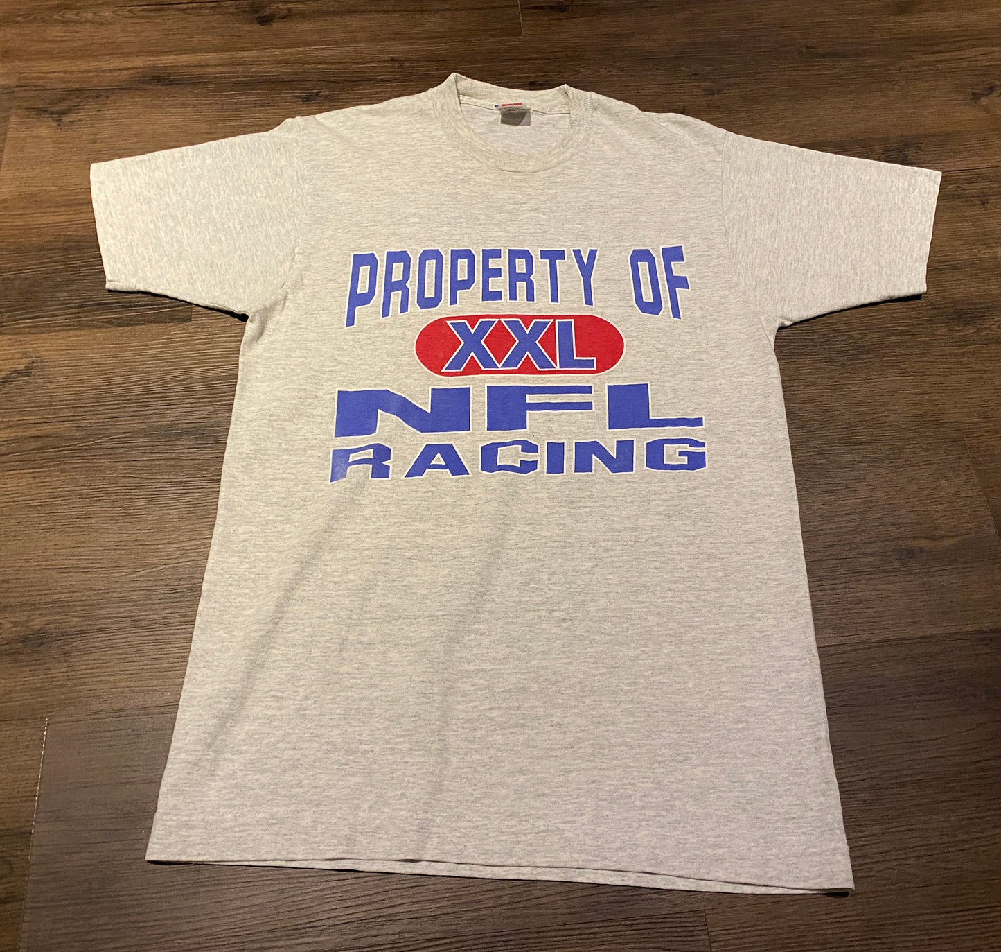 Property Of XXL NFL Racing Graphic Tee | Size Large | Vintage 1990s Racing Grey T-Shirt | Made in America | Free Shipping to USA |