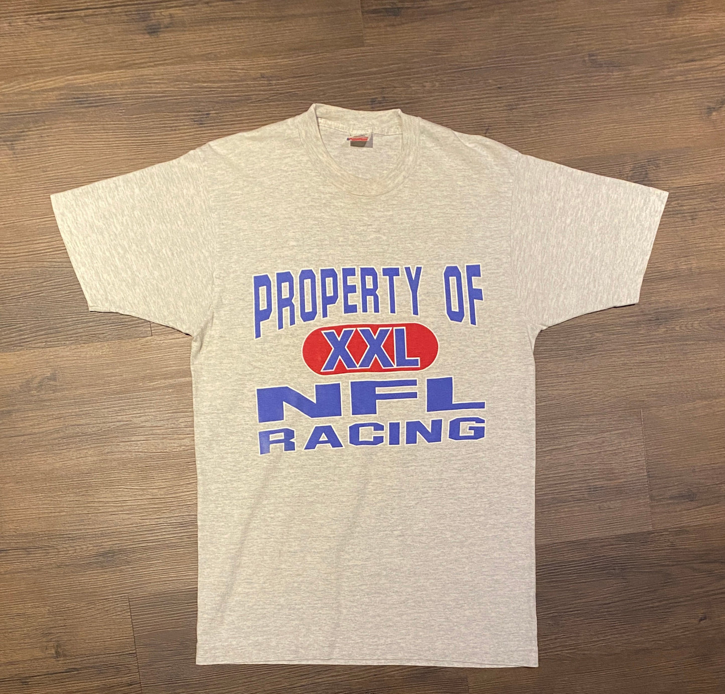Property Of XXL NFL Racing Graphic Tee | Size Large | Vintage 1990s Racing Grey T-Shirt | Made in America | Free Shipping to USA |
